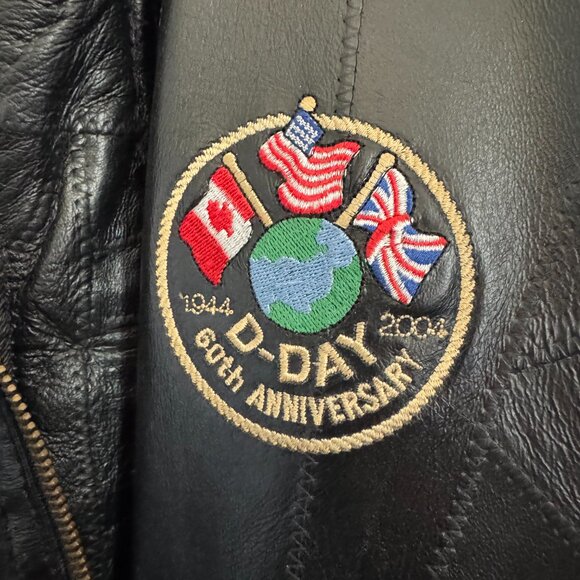 D-Day Anniversary Genuine Leather Bomber Jacket - Picture 2 of 7
